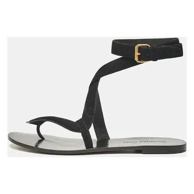 Dior Black Suede Ankle Strap Flat Sandals Size