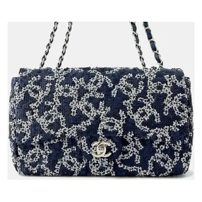 Chanel White Coco Mark Sequins Chain Shoulder Bag