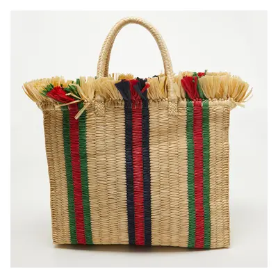 Gucci Natural/Multicolor Woven Straw Cestino Tote