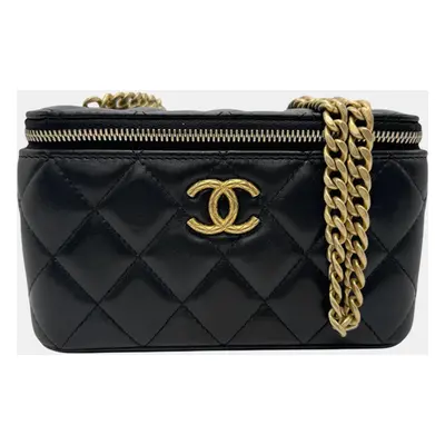 Chanel Metal Black Gold Leather Matelasse Vanity Shoulder Bag