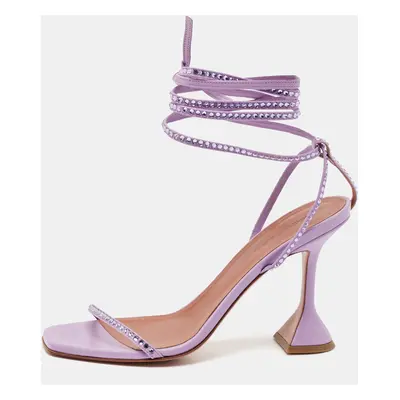 Amina Muaddi Purple Leather Crystal Embellished Vita Ankle Strap Sandals Size