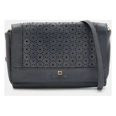 Kate Spade Dark Grey Leather Perforated Flap Shoulder Bag