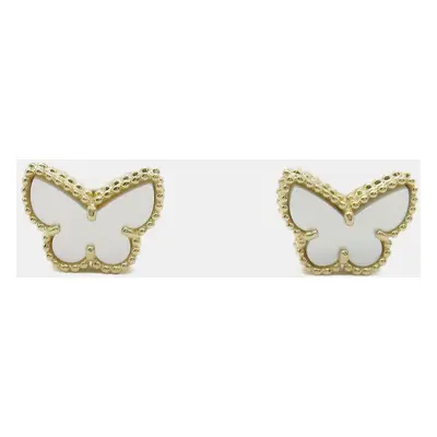 Van Cleef & Arpels 18K Yellow Gold Mother of Pearl Sweet Alhambra Butterfly Earrings