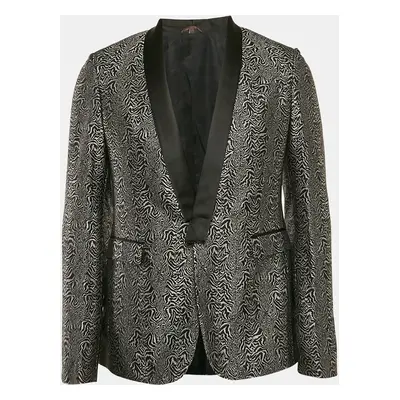 Roberto Cavalli Black/Grey Patterned Silk Single Breasted Blazer