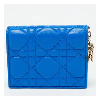 Dior Blue Cannage Quilted Leather Lady Dior Bifold Wallet