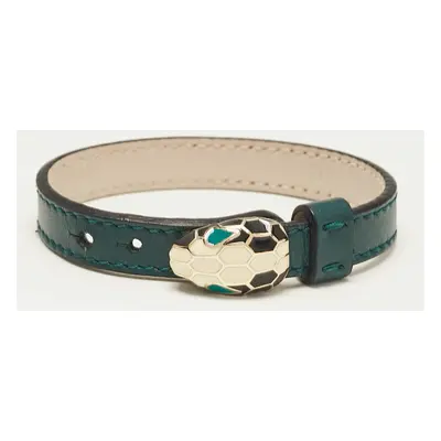 Bvlgari Serpenti Forever Green Leather Enamel Gold Tone Bracelet