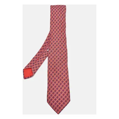 Hermes Red Parentheses Print Silk Tie