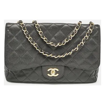 Chanel Black Quilted Caviar Leather Jumbo Classic Single Flap Bag