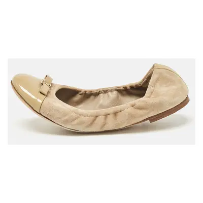 Louis Vuitton Beige Patent Leather and Suede Elba Scrunch Ballet Flats Size