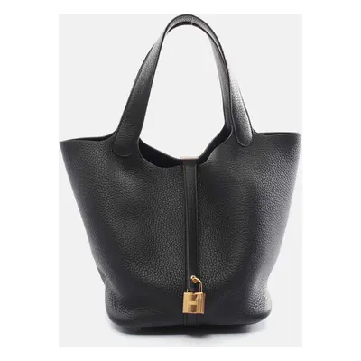 Hermes Black Leather Picotin Lock Mm Handbag