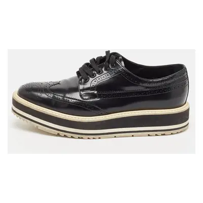 Prada Black Brogue Patent Leather Platform Derby Sneakers Size