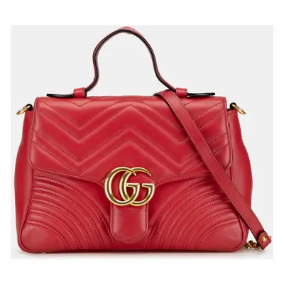 Gucci Small Leather GG Marmont Top Handle Satchel