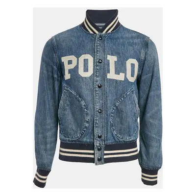 Polo Ralph Lauren Blue Denim Logo Applique Detail Bomber Jacket