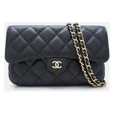 Chanel Lambskin Black Flap Phone Case Shoulder Bag