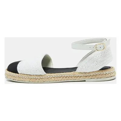 Chanel White/Black Crochet CC Ankle Strap Espadrille Sandals Size