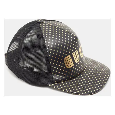 Gucci Black Guccy Stars Print Leather & Mesh Baseball Cap