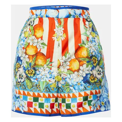 Dolce & Gabbana Multicolor Carretto Siciliano Print Silk Shorts