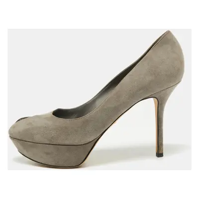 Sergio Rossi Grey Suede Peep Toe Platform Pumps Size 38.5