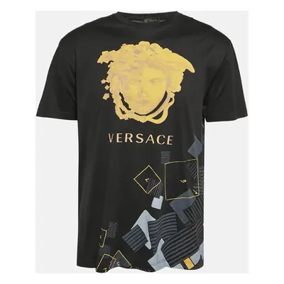 Versace Black Printed Jersey Crew Neck T-Shirt