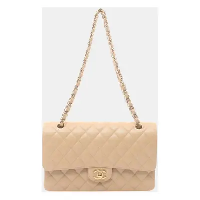 Chanel Beige Leather Grained Calfskin Matelasse W-Flap Shoulder Bag