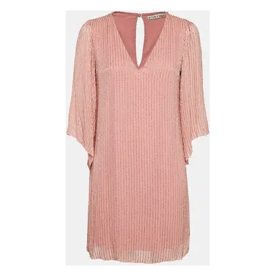 Alice + Olivia Pink Embellished Crepe V-Neck Mini Dress