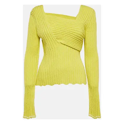 Bottega Veneta Green Rib Knit Drape Style Jumper