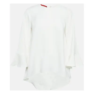 CH Carolina Herrera White Crepe Flared Blouse