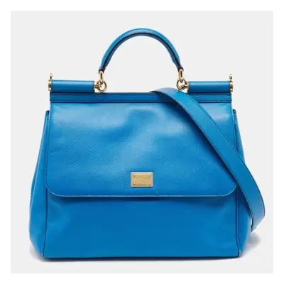 Dolce & Gabbana Blue Leather Miss Sicily Top Handle Bag