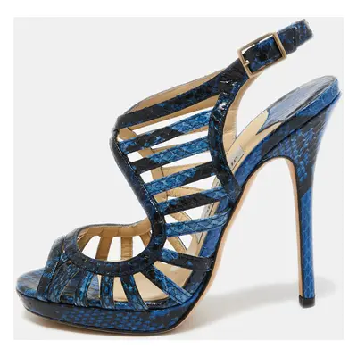 Jimmy Choo Blue Python Keenan Platform Sandals Size 36.5