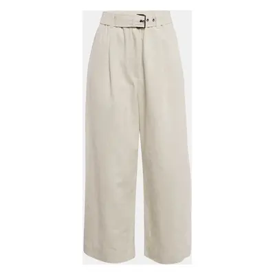 Brunello Cucinelli Off-White Cotton Blend Belted Wide-Leg Trousers