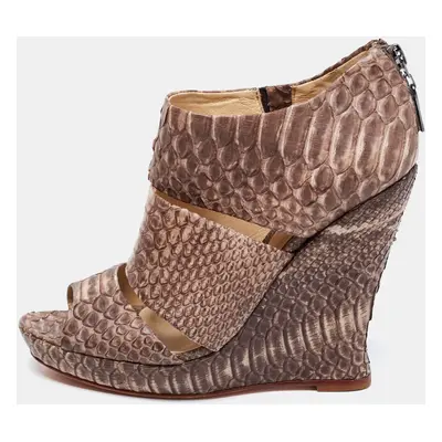 Alexandre Birman Two-Tone Python Leather Wedge Sandals Size