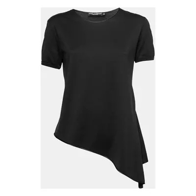 Dolce & Gabbana Black Cotton Asymmetrical Slit Top