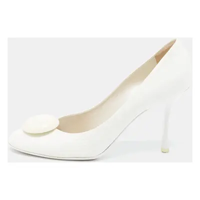 Dior White Croc Embossed Leather Round Toe Pumps Size