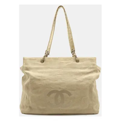 Chanel Beige Canvas Cotton Coco Mark Tote Bag