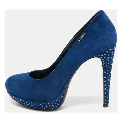 Loriblu Blue Suede Crystal Embellished Round Toe Pumps Size