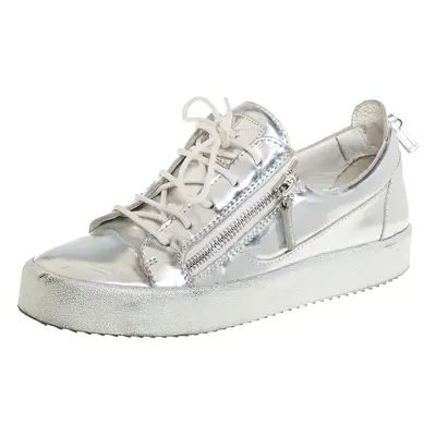 Giuseppe Zanotti Silver Leather Lace up Sneakers Size