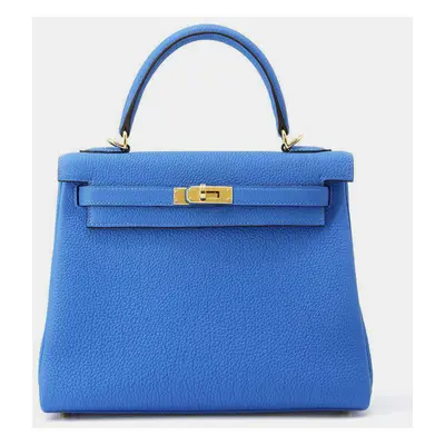 Hermes Blue Hydra Togo Leather Kelly Retourne Size