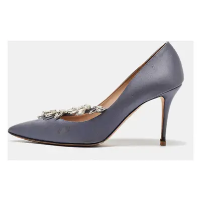 Manolo Blahnik Grey Satin Nadira Pointed Toe Pumps Size