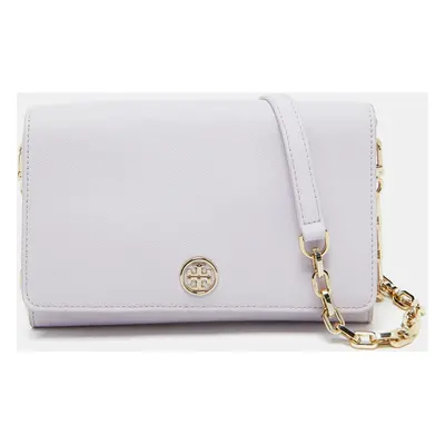 Tory Burch Light Lilac Saffiano Leather Robinson Wallet On Chain