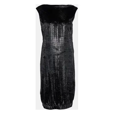 Chanel Metallic Black Bristled Velvet Sleeveless Elasticated Hem Dress