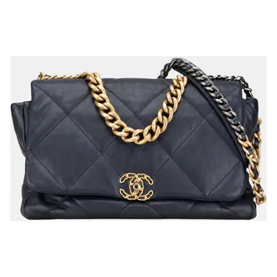 Chanel Black/Navy Blue Maxi Lambskin Flap