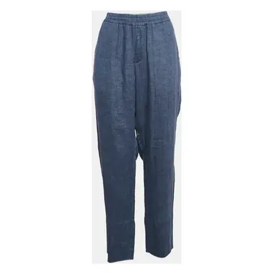 Loro Piana Blue Linen Straight Leg Trousers