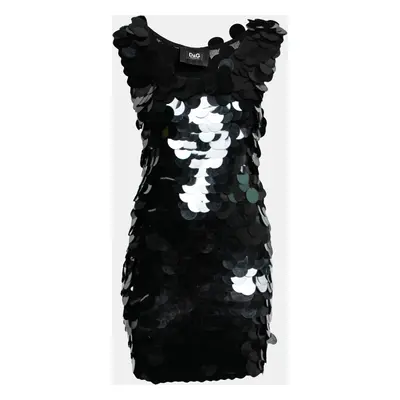 D&G Black Oversized Sequin Embellished Wool Sleeveless Short Dress