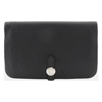 Hermes Black Leather Dogon GM Long Wallet