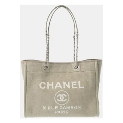 Chanel Beige Canvas Deauville Mm Tote Bag