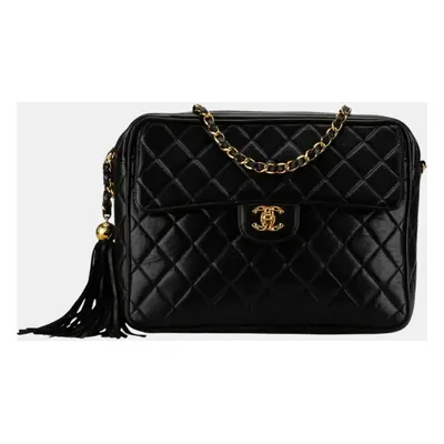 Chanel Black Lambskin Matelasse Coco Mark Chain Shoulder Bag