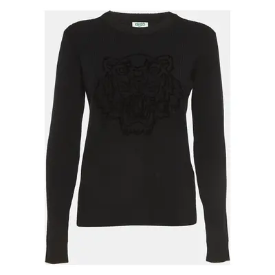 Kenzo Black Tiger Patterned Wool Knit Sweatshirt