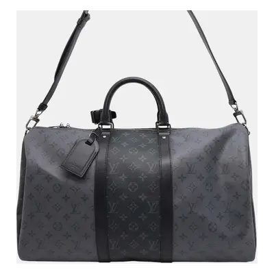 Louis Vuitton Black Monogram Eclipse Reverse Keepall Bandouliere Boston Bag