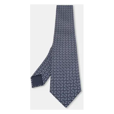 Hermes Navy Blue Print Silk Mors Ever Marine Tie