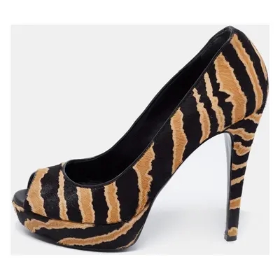 Gucci Brown/Black Calf Hair Betty Open Toe Platform Pump Size